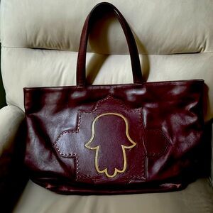 Mehry Mu totebag- burgundy with a hamsa design- leather and handmade